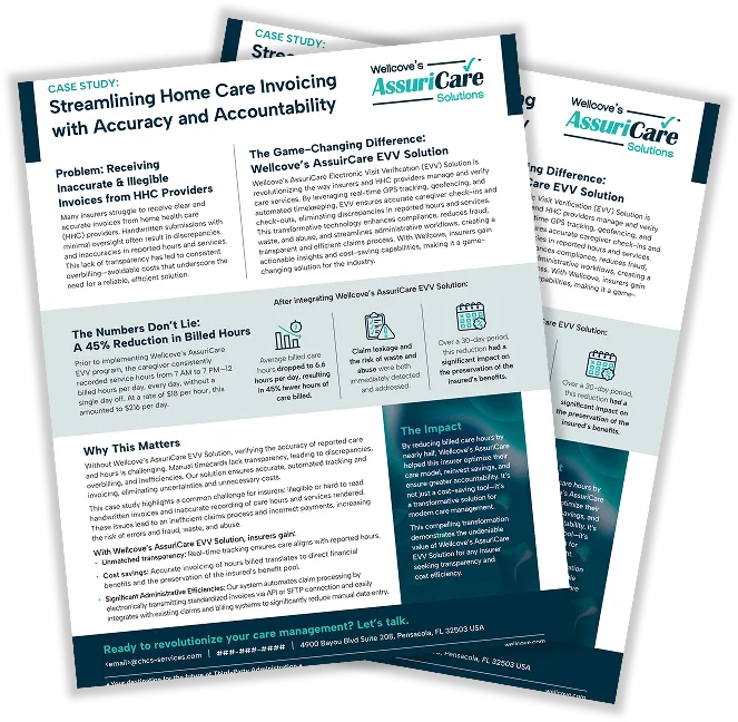 Cover pages of the AssuriCare case study, Streamlining Home Care Invoicing with Accuracy and Accountability